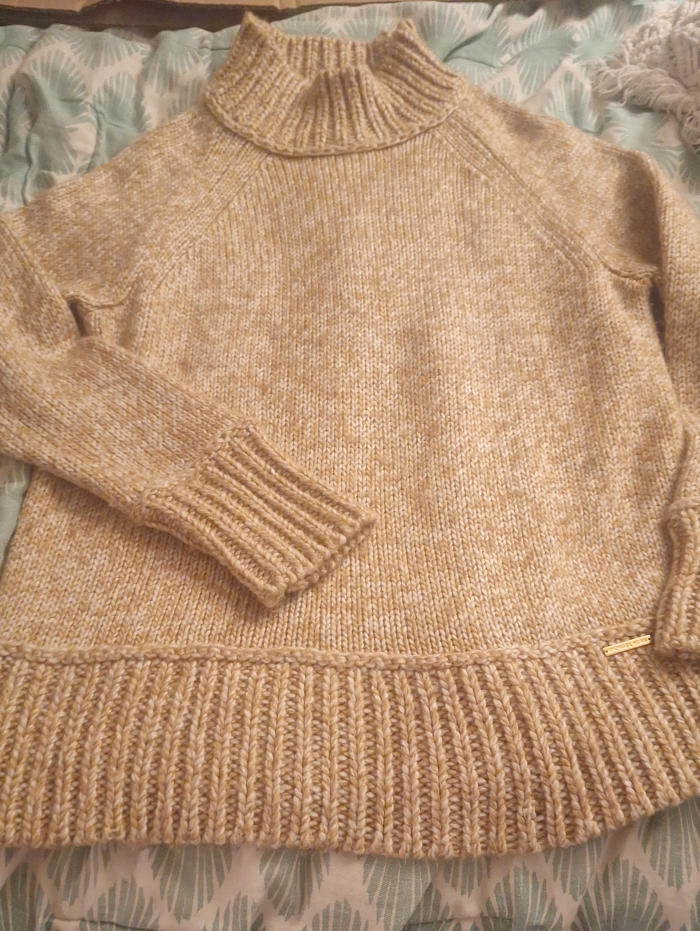 Michael Kors Beautiful Fall Cream-Tan Marled Turtleneck Sweater Size M